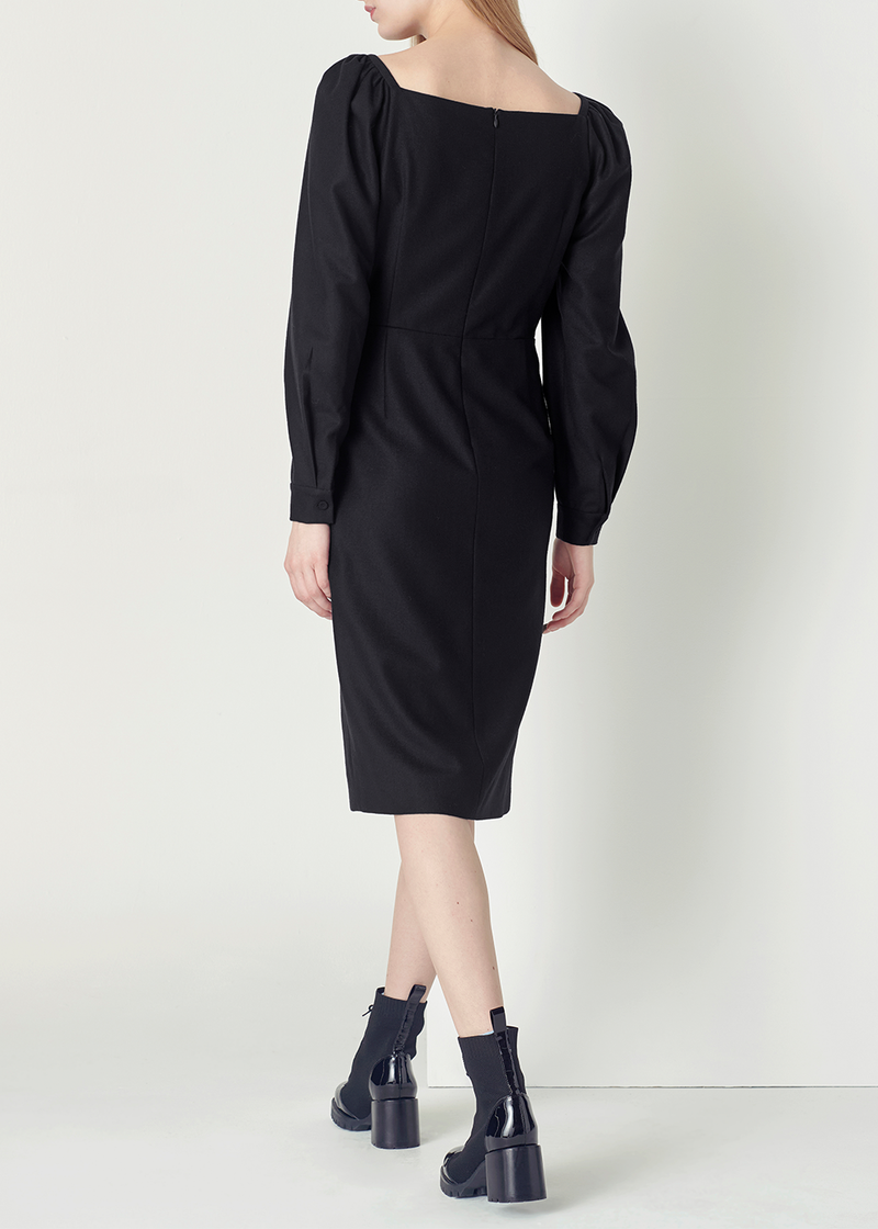 SALAZIA Black Wool Fit-and-Flare Dresses