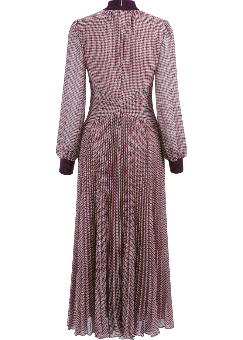 SALAZIA Pink Houndstooth Long-Sleeve Dresses