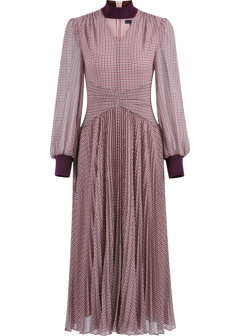 SALAZIA Pink Houndstooth Long-Sleeve Dresses