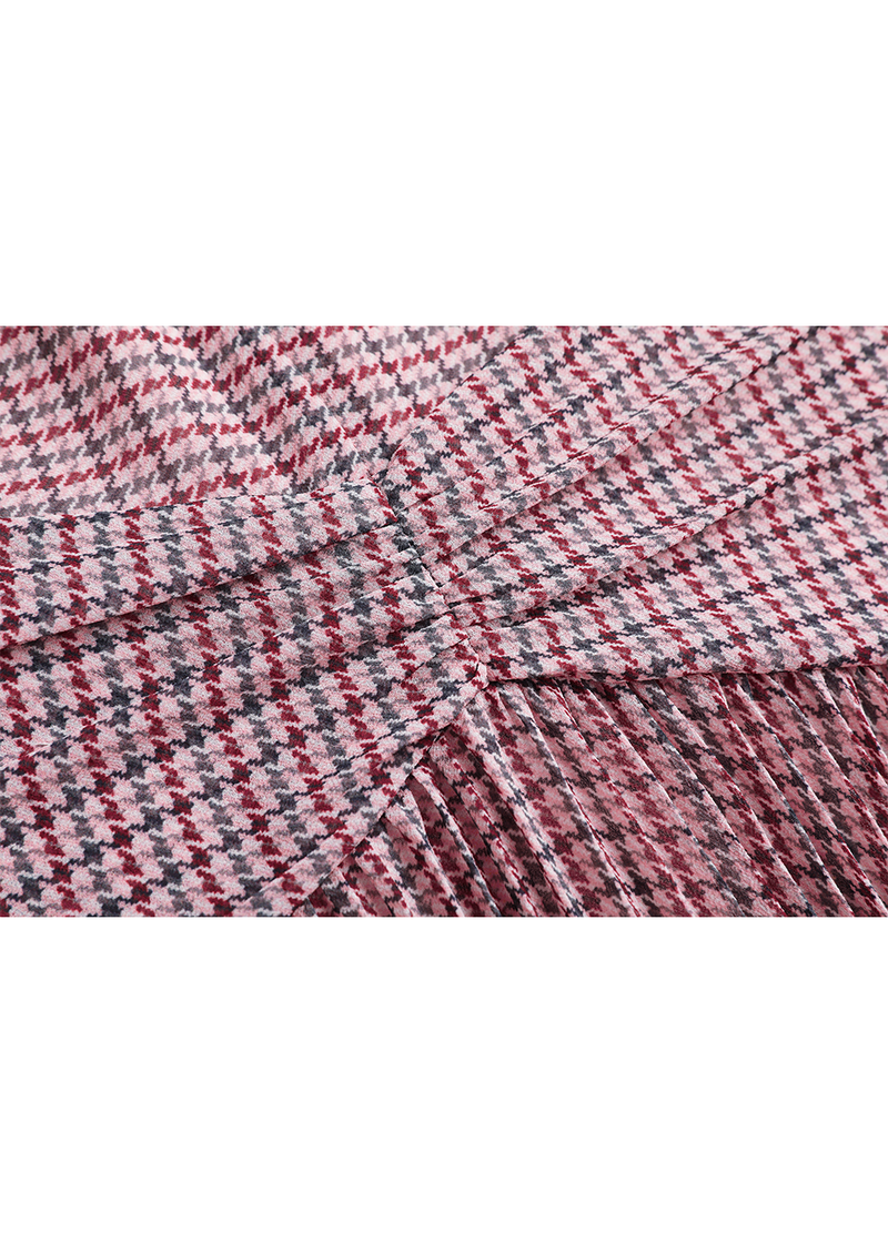 SALAZIA Pink Houndstooth Long-Sleeve Dresses