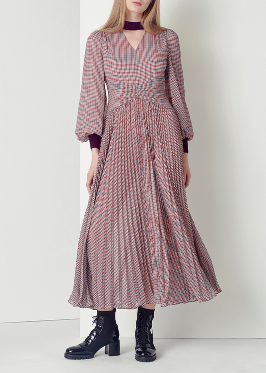 SALAZIA Pink Houndstooth Long-Sleeve Dresses