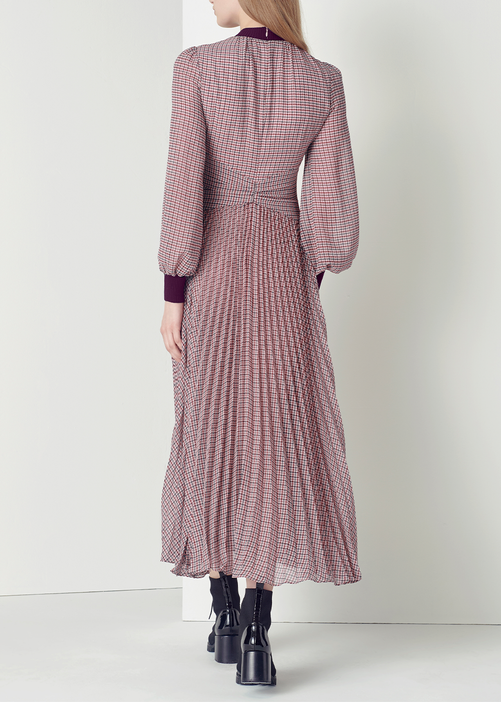 SALAZIA Pink Houndstooth Long-Sleeve Dresses