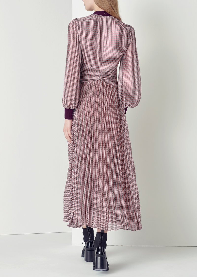 SALAZIA Pink Houndstooth Long-Sleeve Dresses