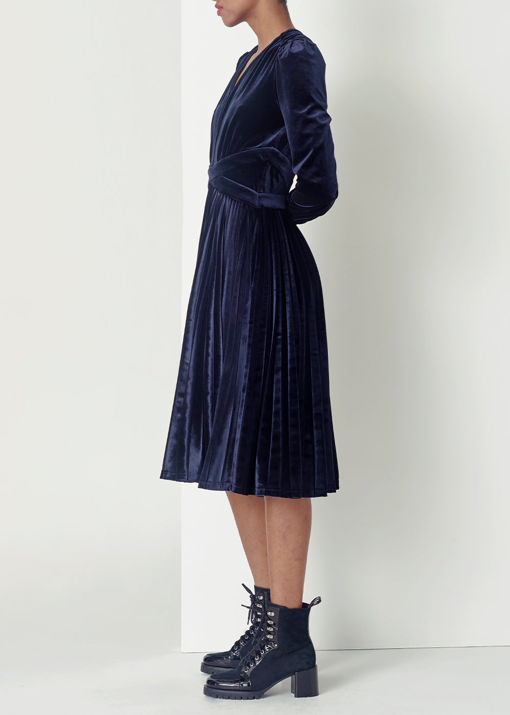 SALAZIA Midnight Blue Polyester-Spandex Long-Sleeve Dresses