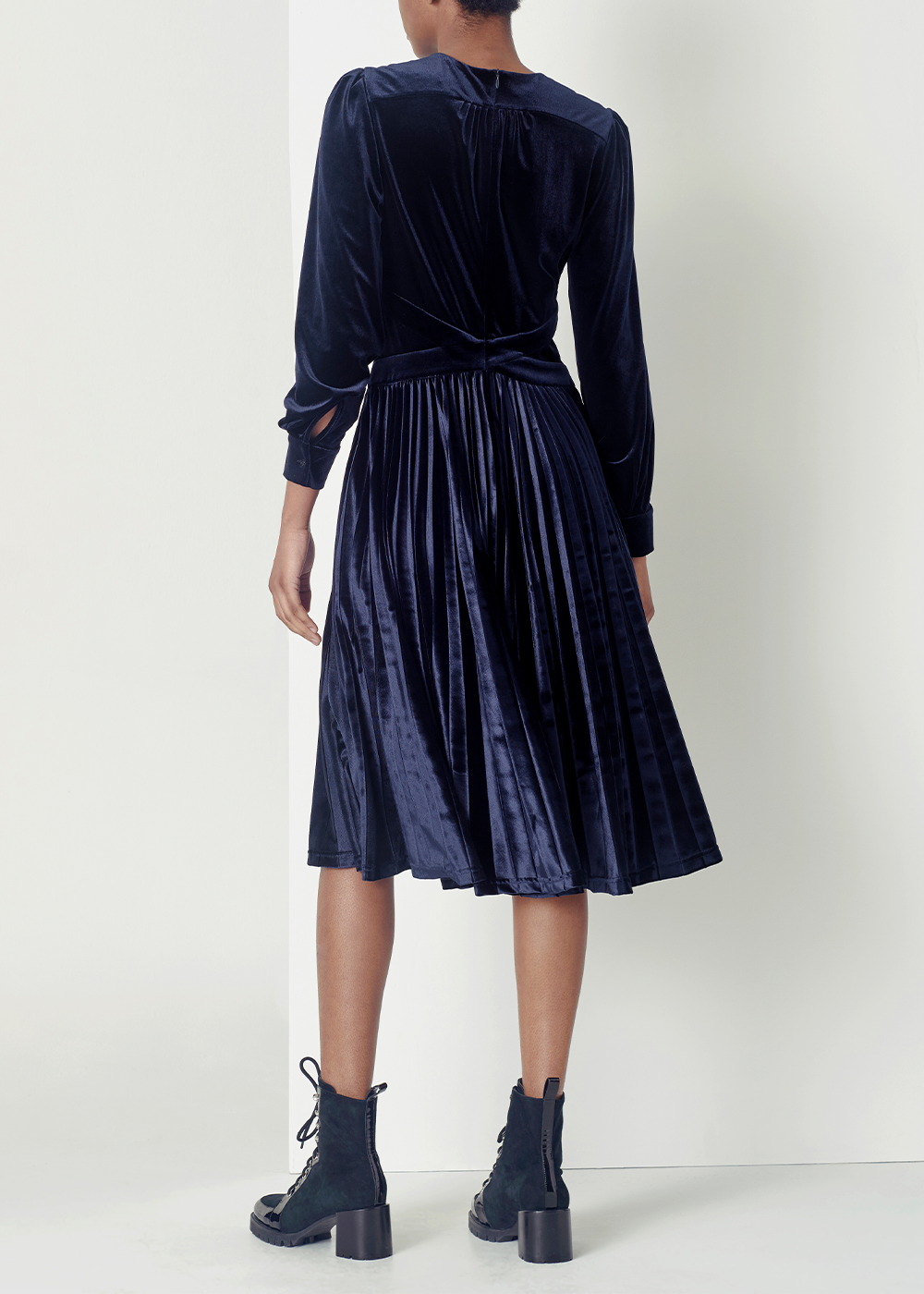 SALAZIA Midnight Blue Polyester-Spandex Long-Sleeve Dresses