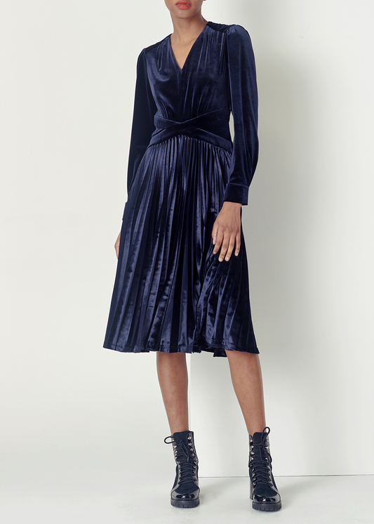 SALAZIA Midnight Blue Polyester-Spandex Long-Sleeve Dresses