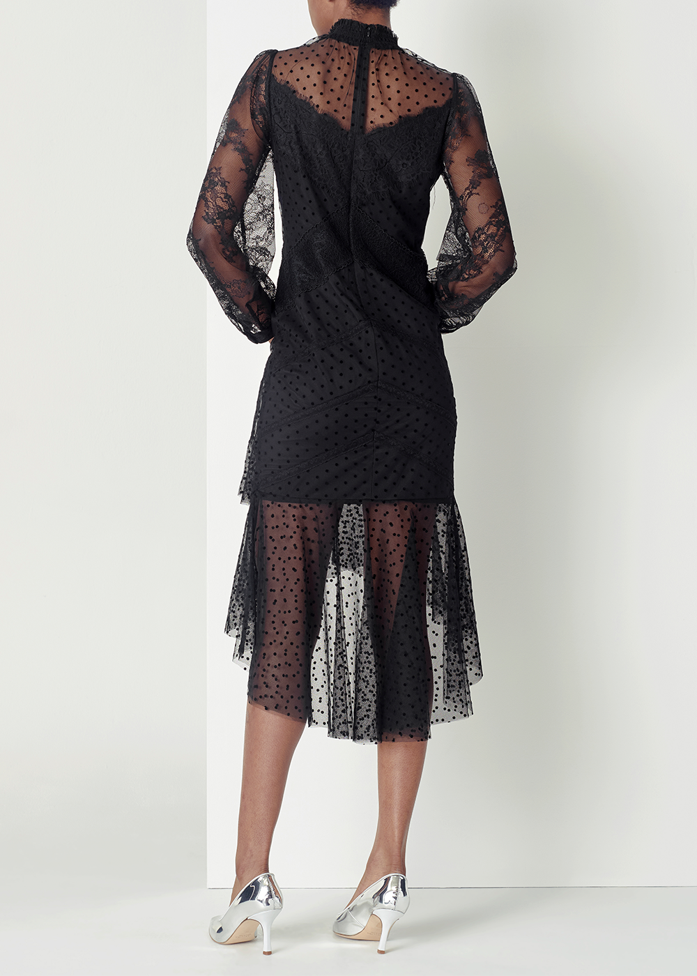 SALAZIA Black Lace Mesh Maxi Dresses