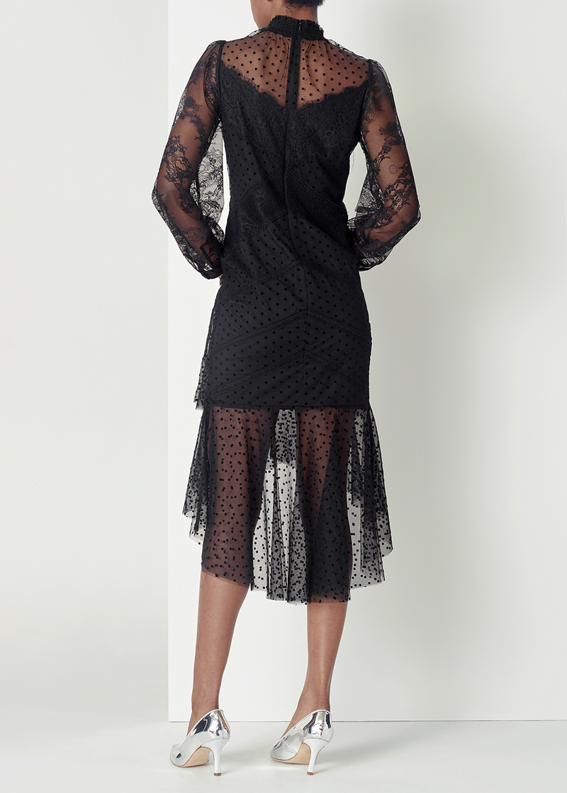 SALAZIA Black Lace Mesh Maxi Dresses
