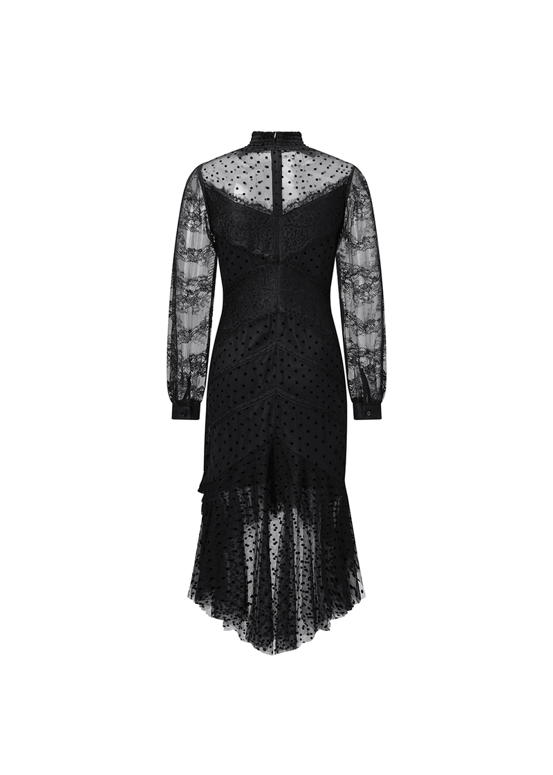 SALAZIA Black Lace Mesh Maxi Dresses