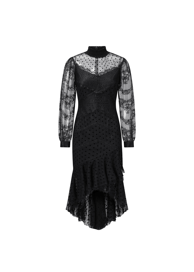 SALAZIA Black Lace Mesh Maxi Dresses