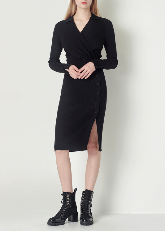 SALAZIA Black Wool Blend Knit Dresses