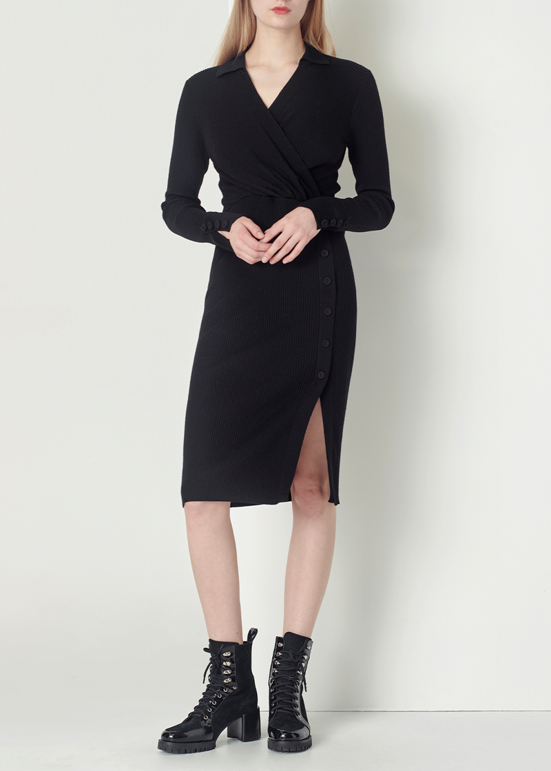 SALAZIA Black Wool Blend Knit Dresses