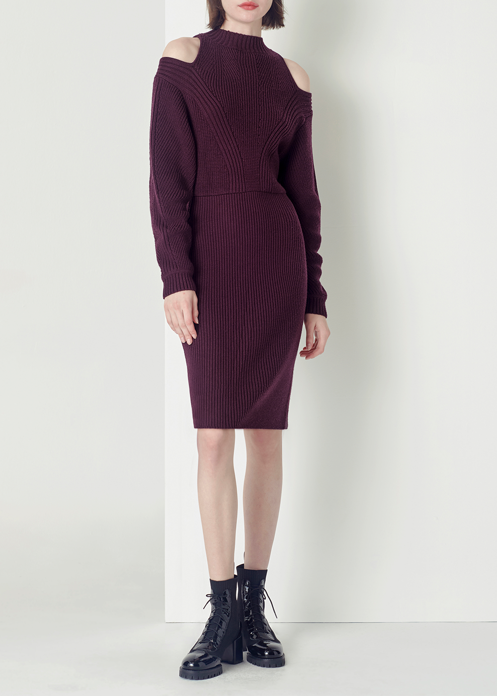 SALAZIA Burgundy Red Wool Knit Dresses