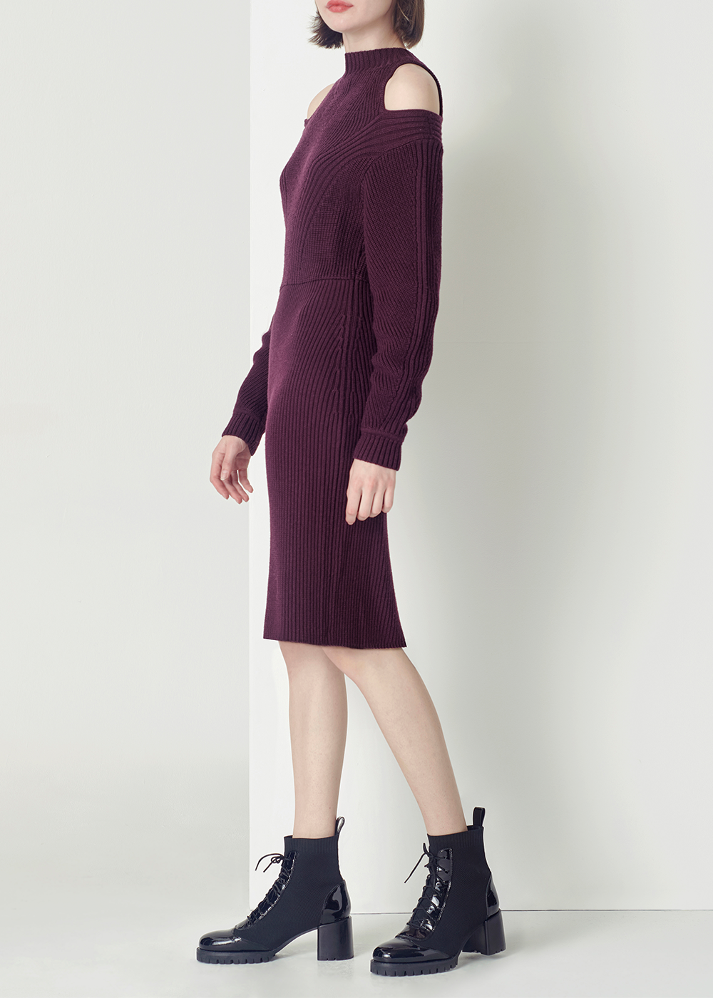 SALAZIA Burgundy Red Wool Knit Dresses
