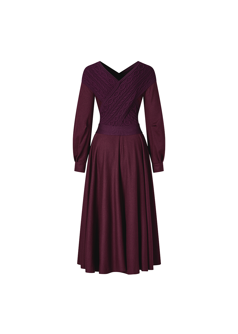 SALAZIA Burgundy Wool Fit-and-Flare Dresses