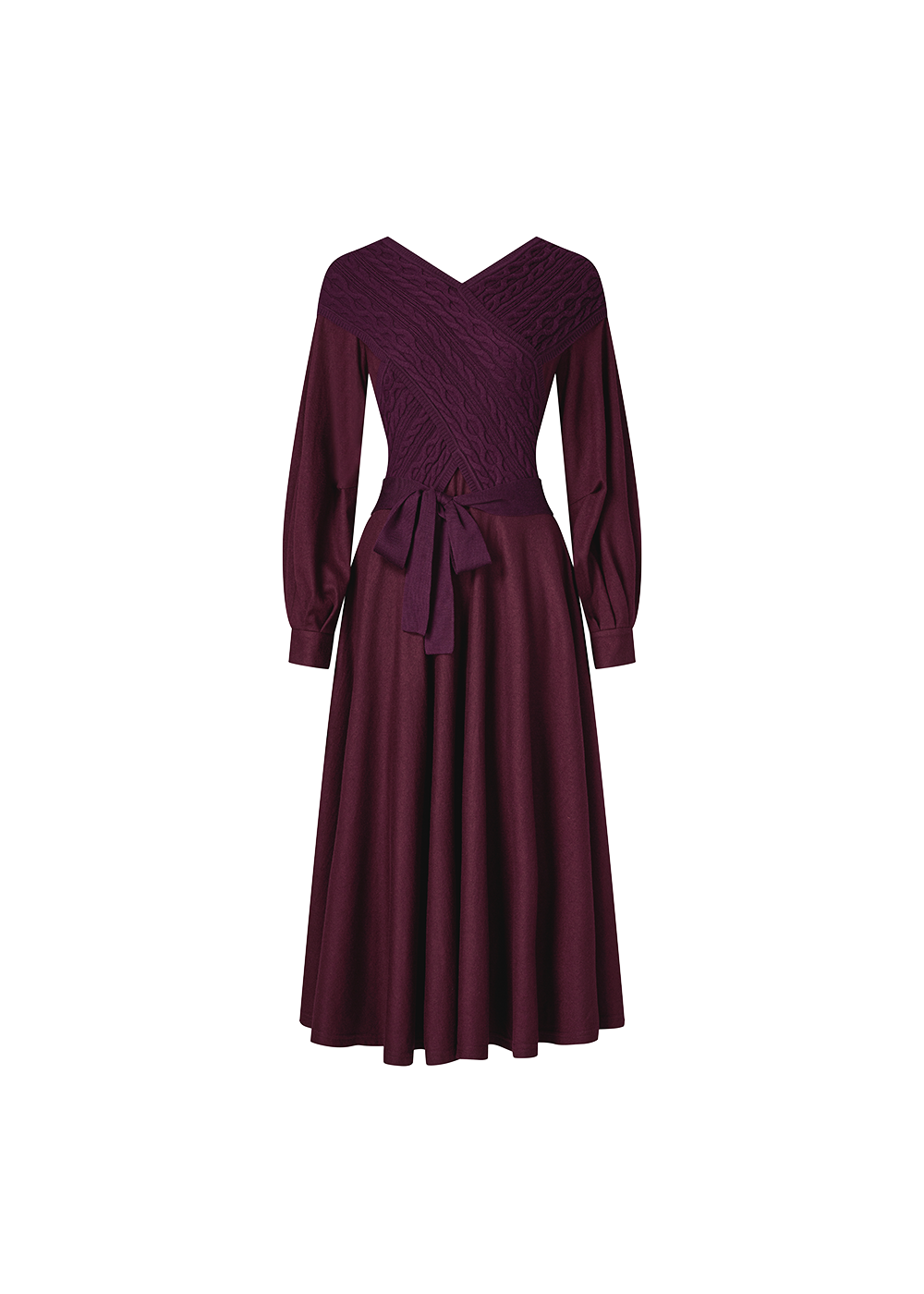 SALAZIA Burgundy Wool Fit-and-Flare Dresses
