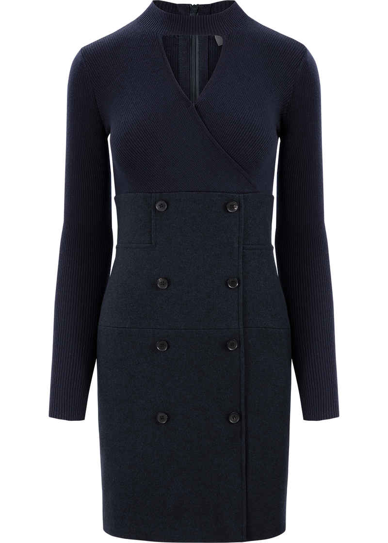 SALAZIA Midnight Blue Wool Blend Mini Dresses