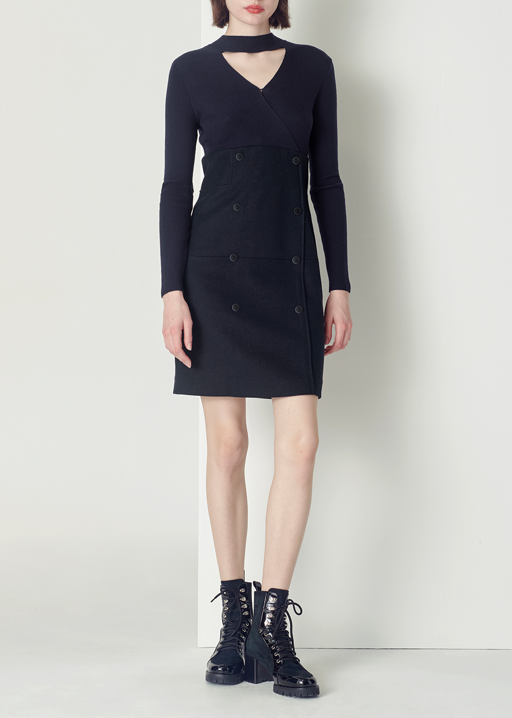 SALAZIA Midnight Blue Wool Blend Mini Dresses