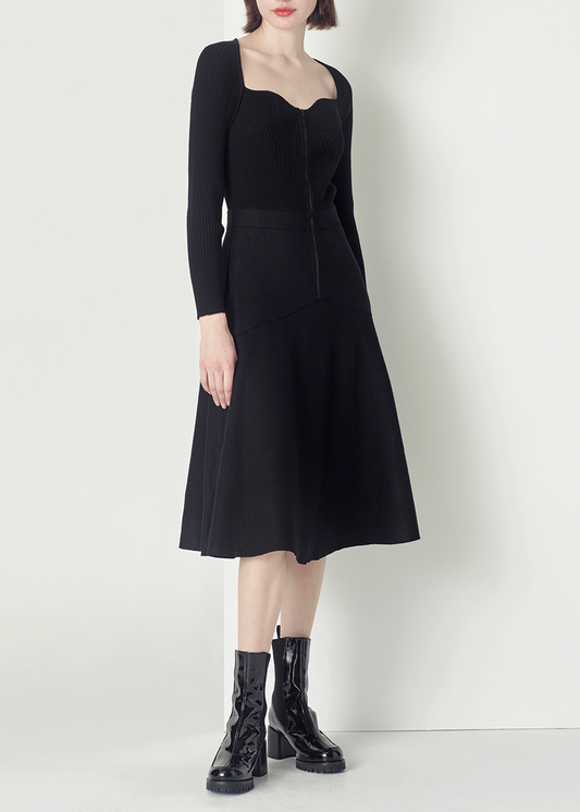 SALAZIA Black Wool Long-Sleeve Dresses