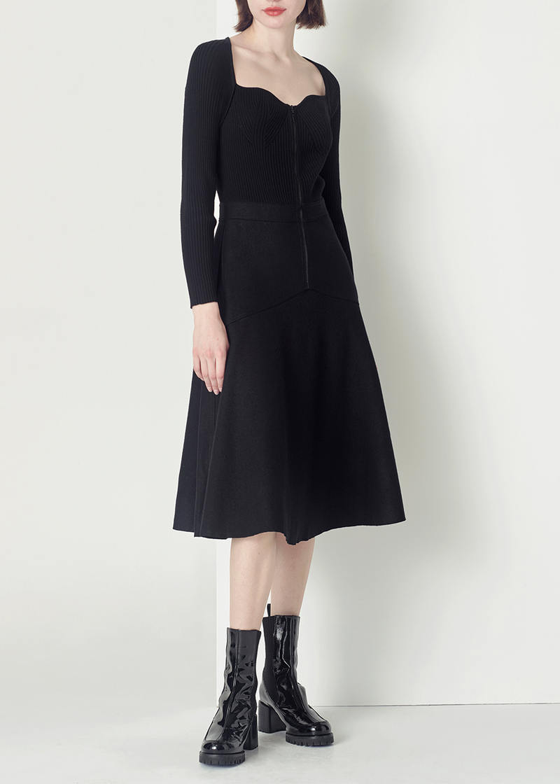 SALAZIA Black Wool Long-Sleeve Dresses