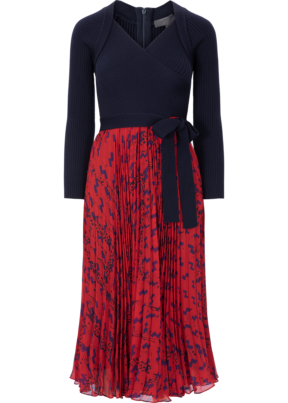 SALAZIA Red Geometric Print Fit-and-Flare Dresses
