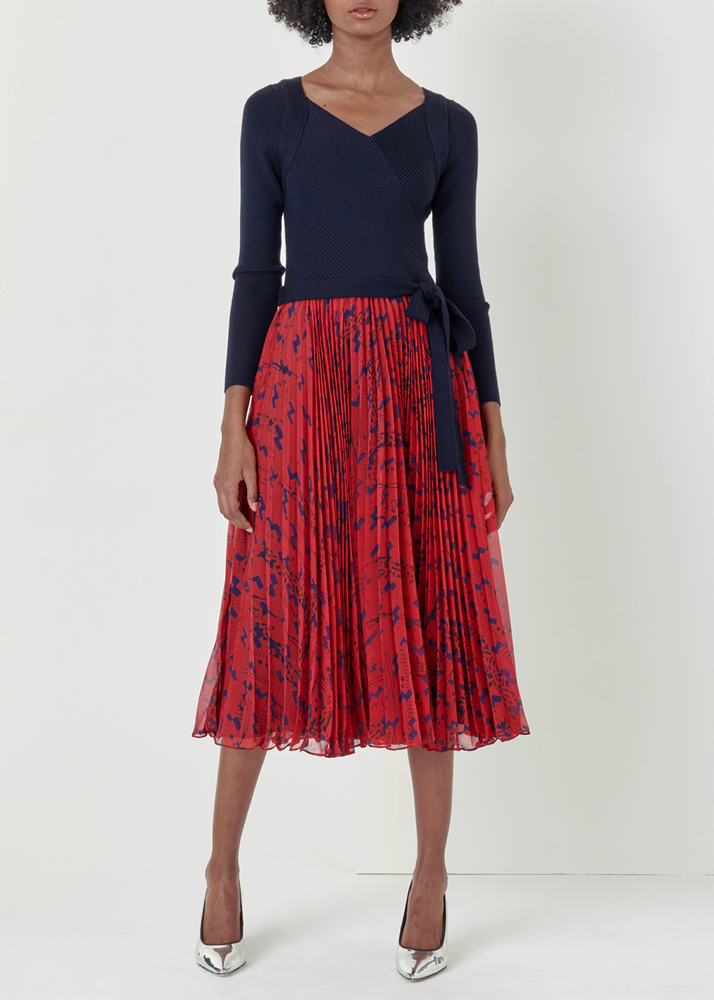SALAZIA Red Geometric Print Fit-and-Flare Dresses