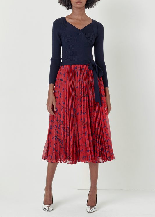 SALAZIA Red Geometric Print Fit-and-Flare Dresses