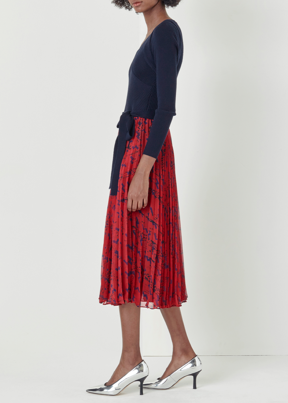 SALAZIA Red Geometric Print Fit-and-Flare Dresses