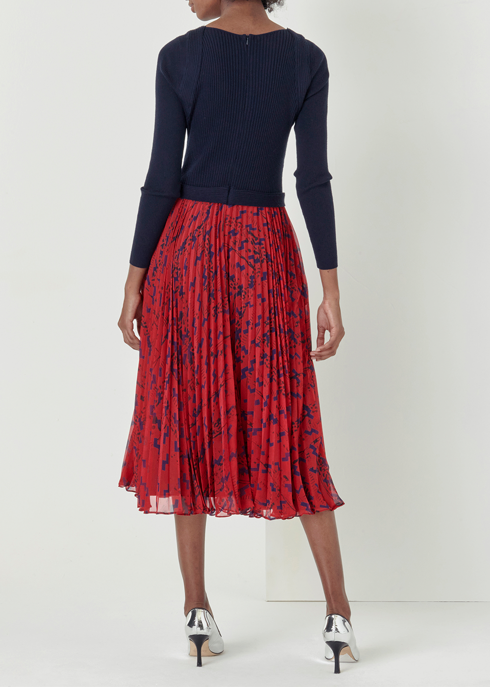 SALAZIA Red Geometric Print Fit-and-Flare Dresses
