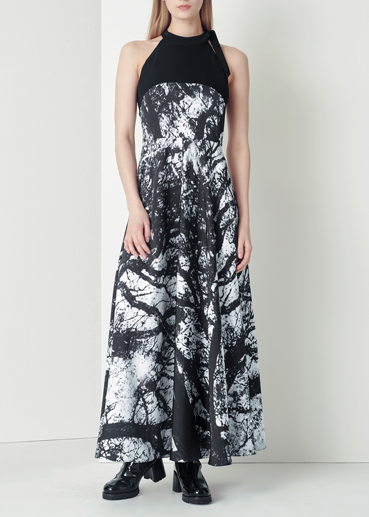 SALAZIA Black-White Tree Shadow Maxi Dresses