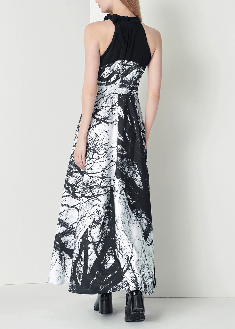 SALAZIA Black-White Tree Shadow Maxi Dresses