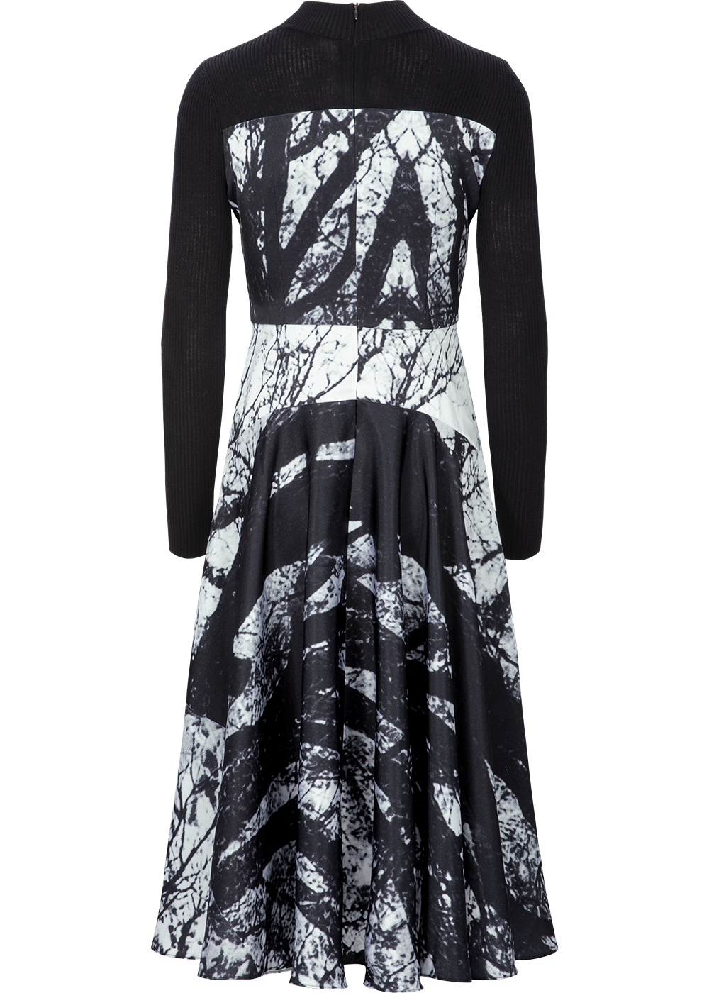SALAZIA Black-White Tree Shadow Wool Blend Dresses