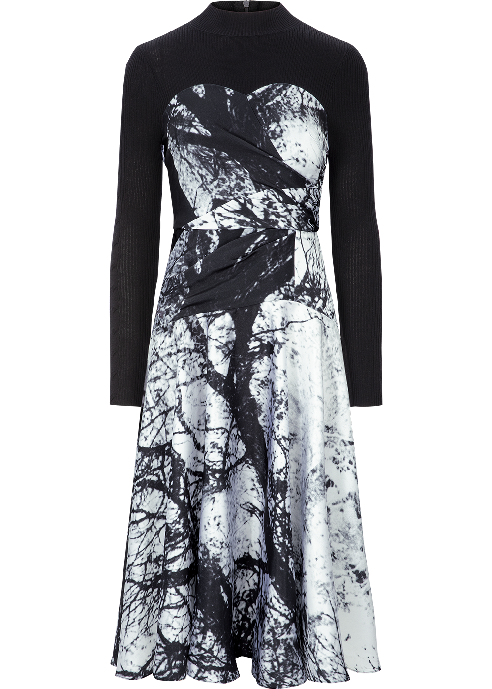 SALAZIA Black-White Tree Shadow Wool Blend Dresses