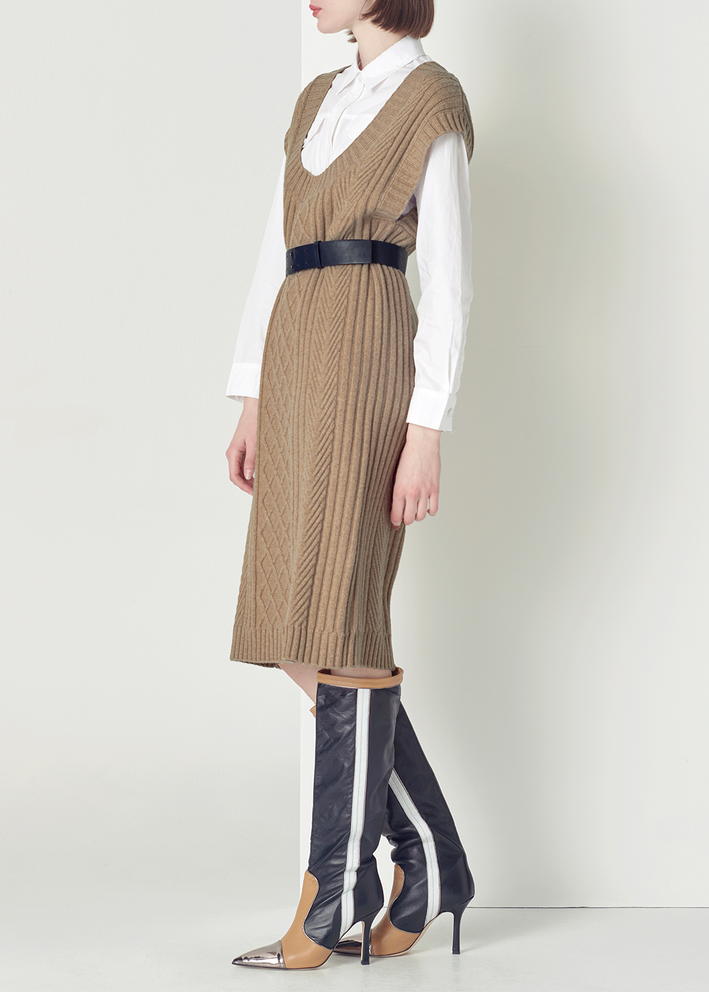 SALAZIA Light Camel Wool Blend Knit Dresses