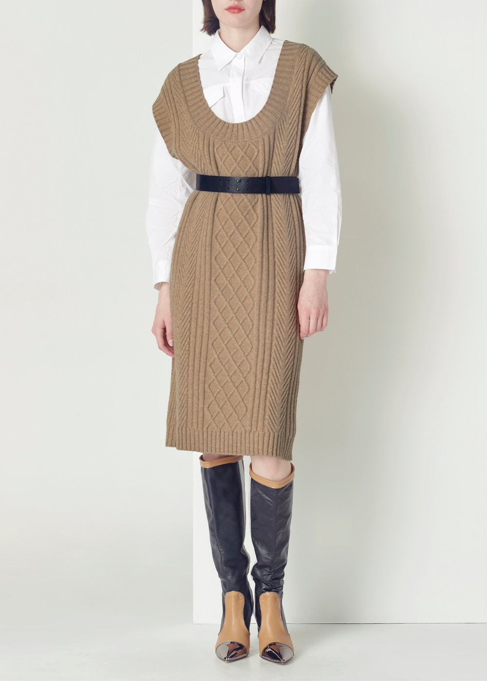 SALAZIA Light Camel Wool Blend Knit Dresses