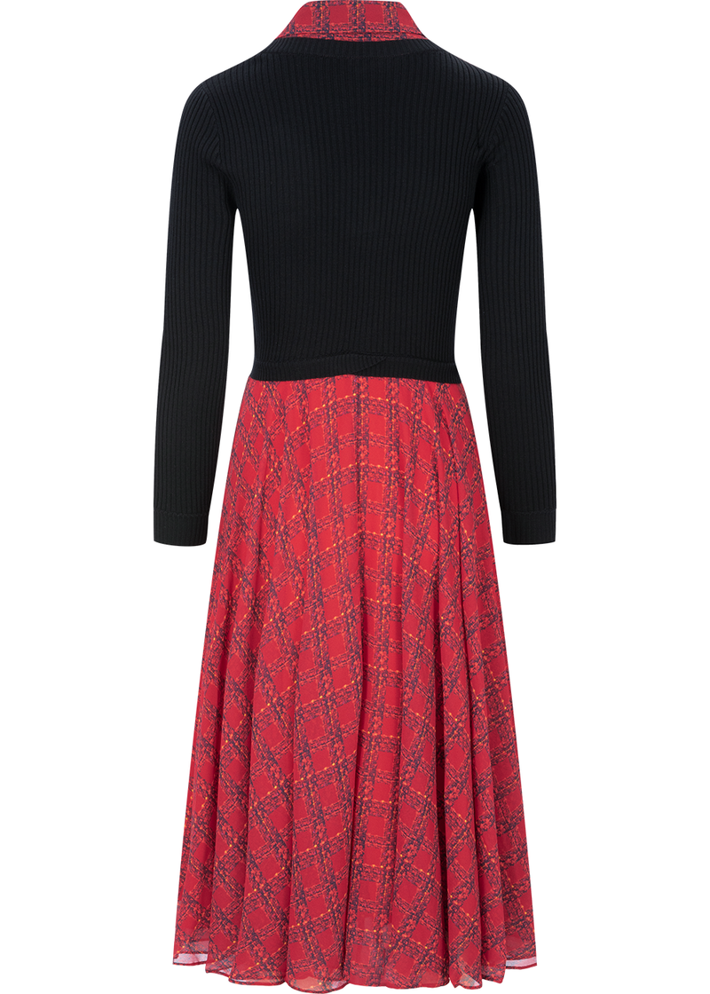 SALAZIA Red-Black Gingham Fit-and-Flare Dresses