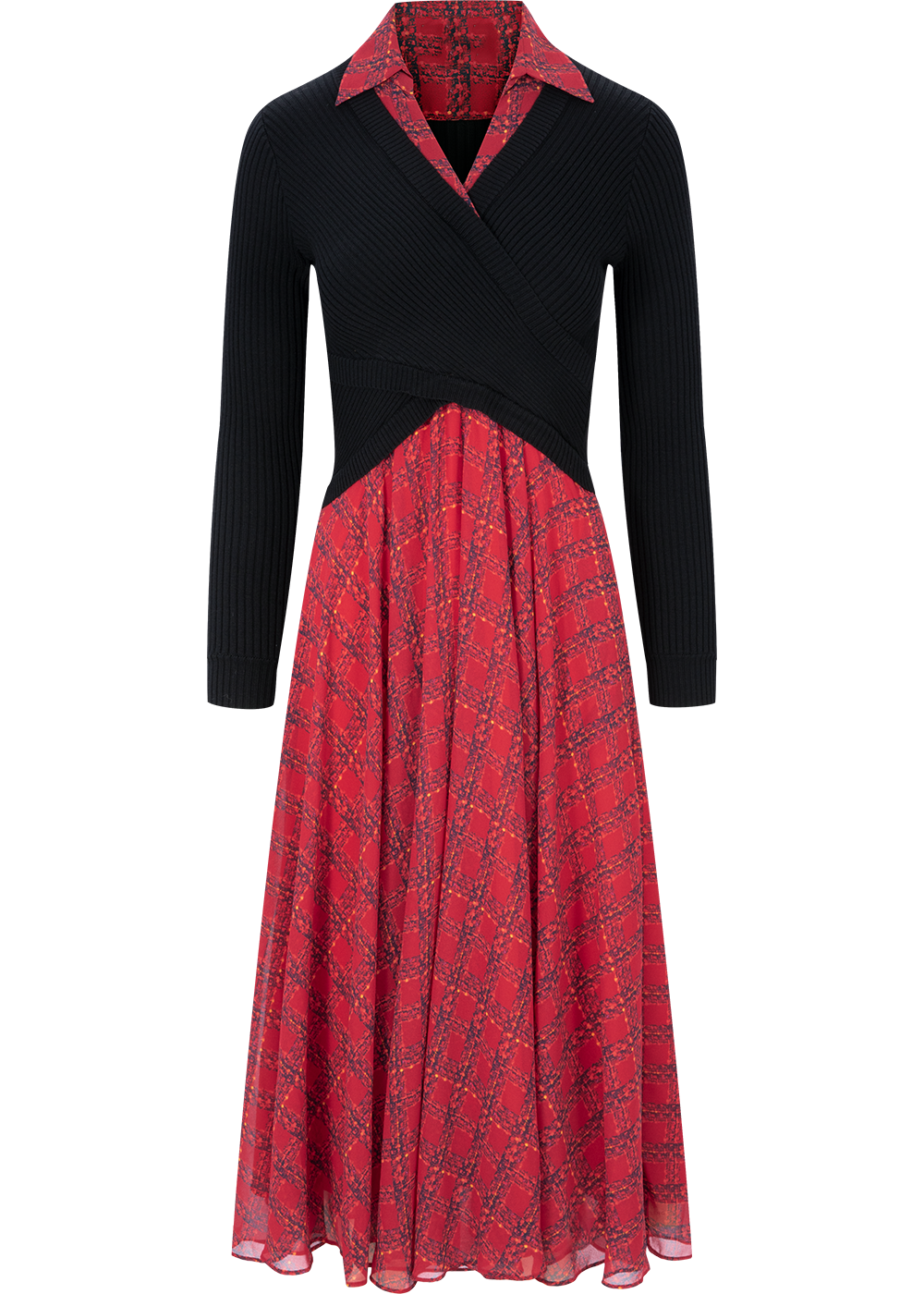 SALAZIA Red-Black Gingham Fit-and-Flare Dresses