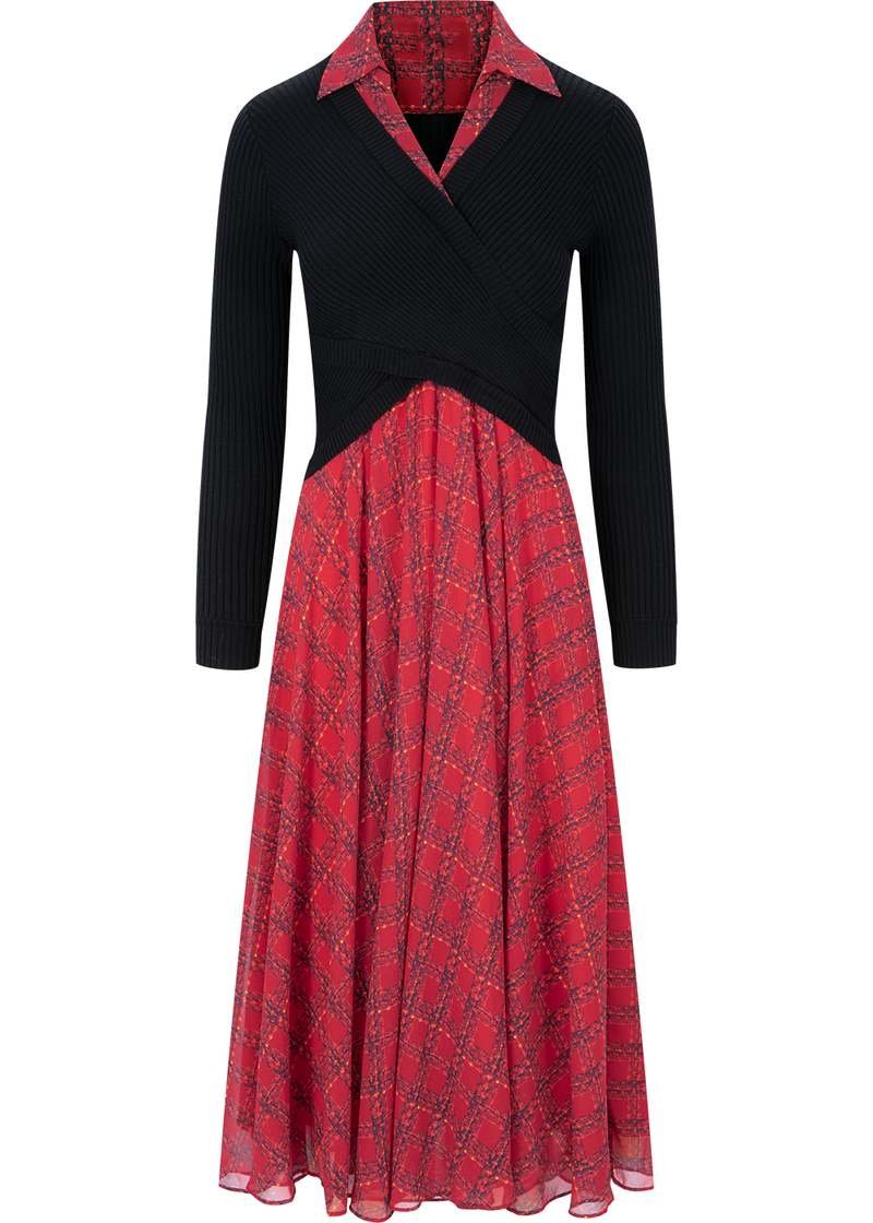 SALAZIA Red-Black Gingham Fit-and-Flare Dresses