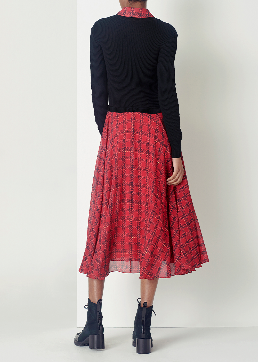 SALAZIA Red-Black Gingham Fit-and-Flare Dresses