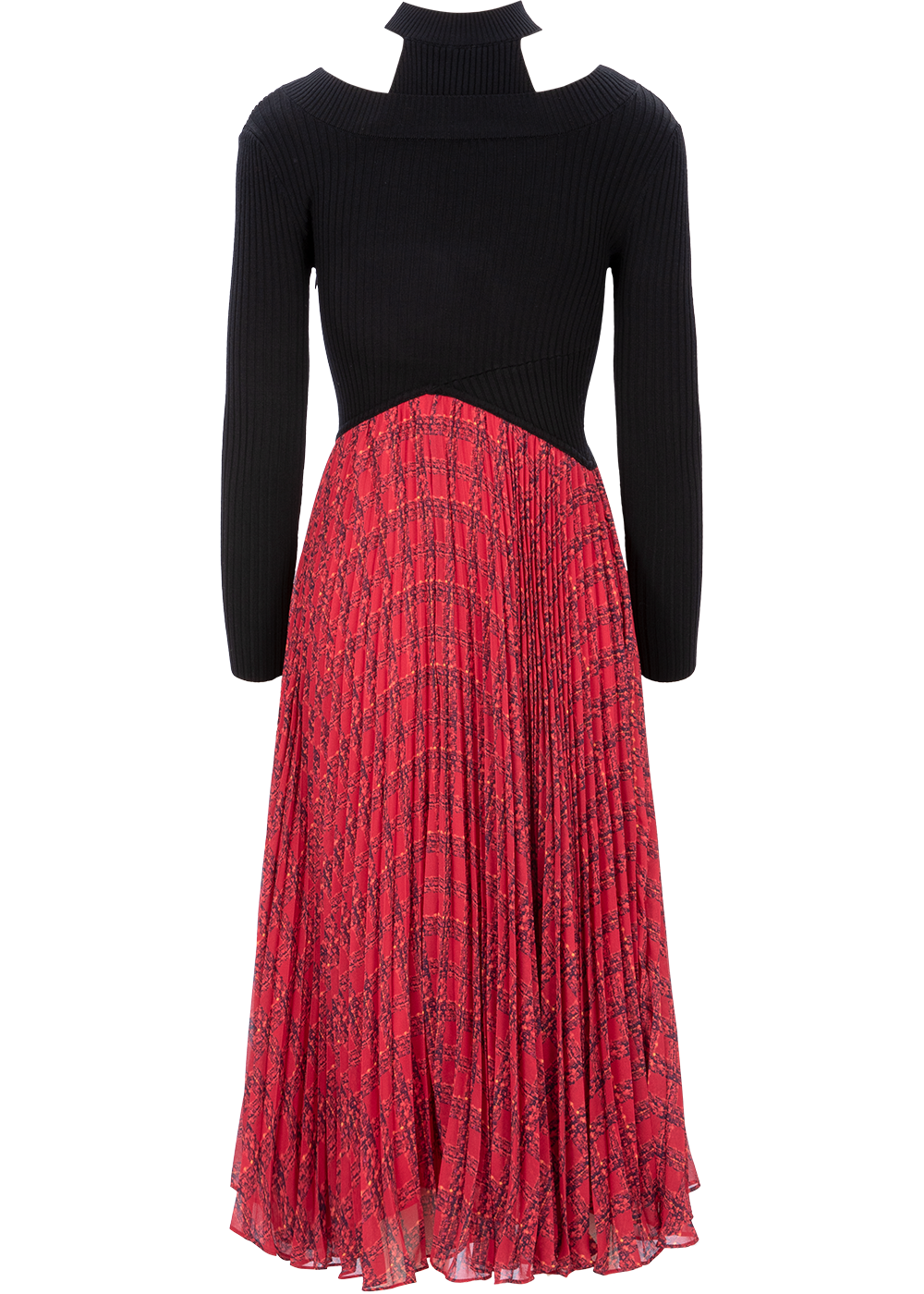 SALAZIA Red-Black Gingham Wool-Blend Dresses