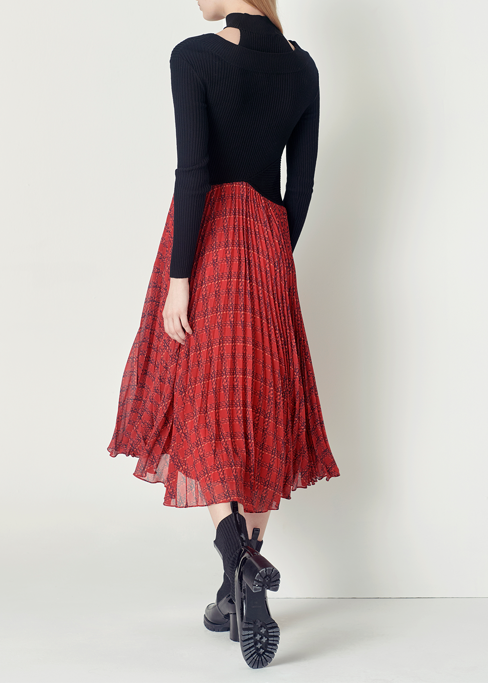 SALAZIA Red-Black Gingham Wool-Blend Dresses