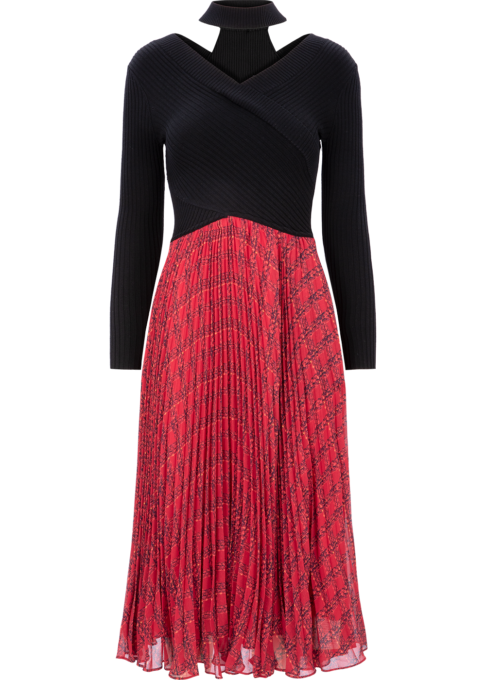 SALAZIA Red-Black Gingham Wool-Blend Dresses