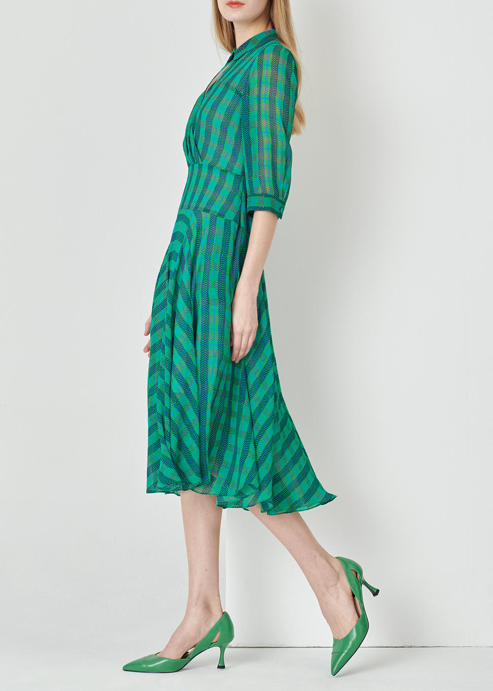 SALAZIA Blue-Green Plaid Column Dresses