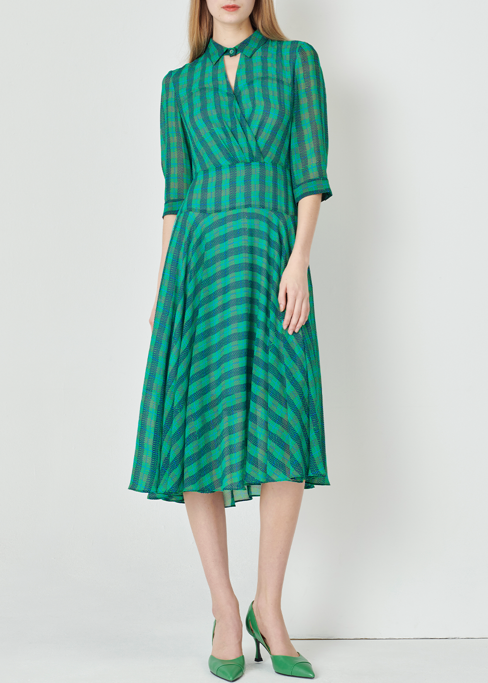 SALAZIA Blue-Green Plaid Column Dresses