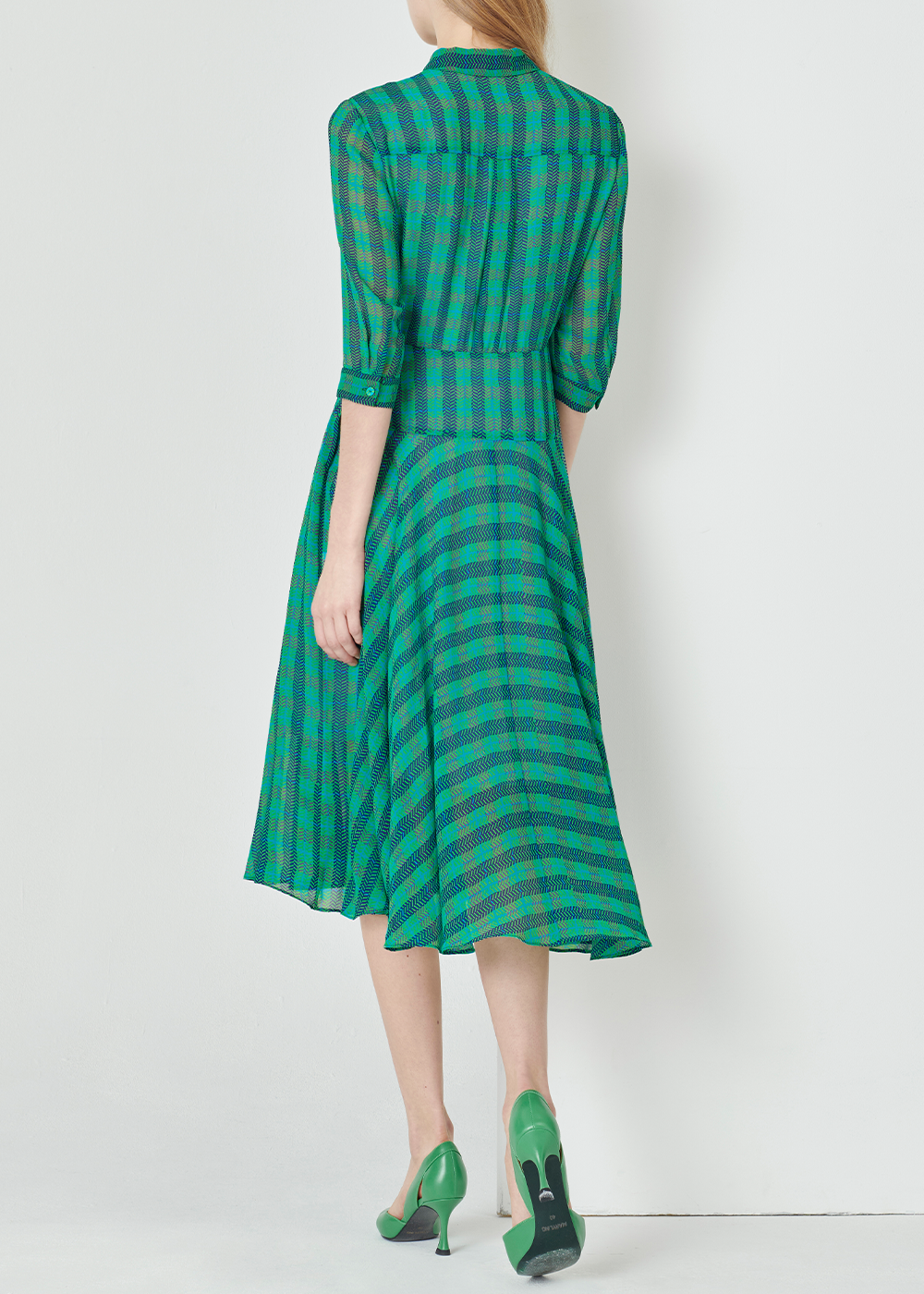 SALAZIA Blue-Green Plaid Column Dresses