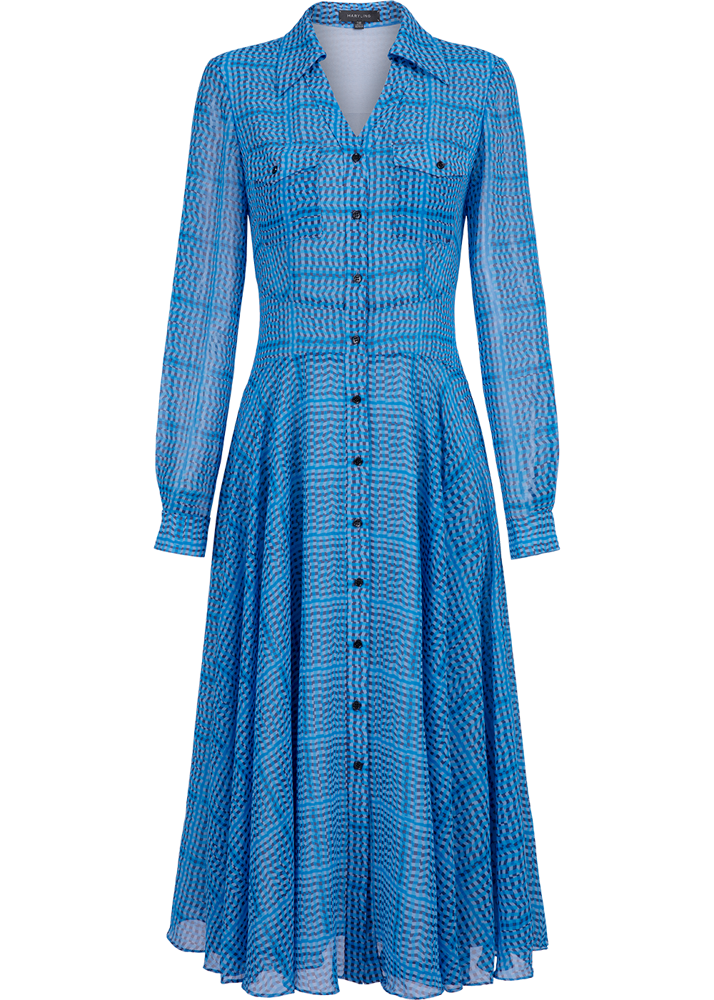 SALAZIA Ice Cube Grid Print Long-Sleeve Dresses