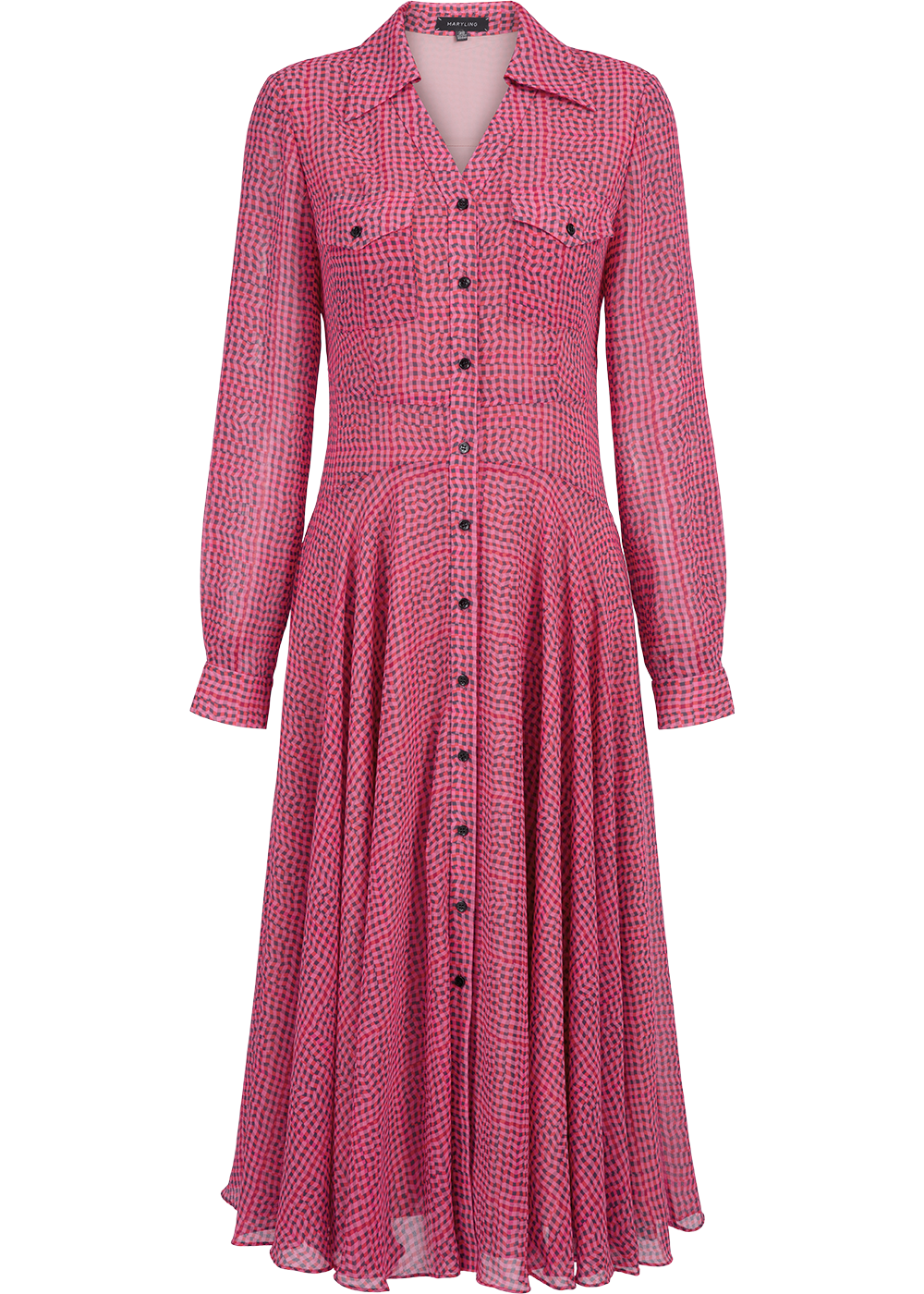 SALAZIA Ice Cube Grid Print Long-Sleeve Dresses