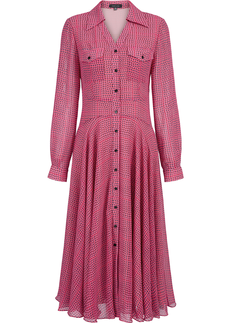 SALAZIA Ice Cube Grid Print Long-Sleeve Dresses