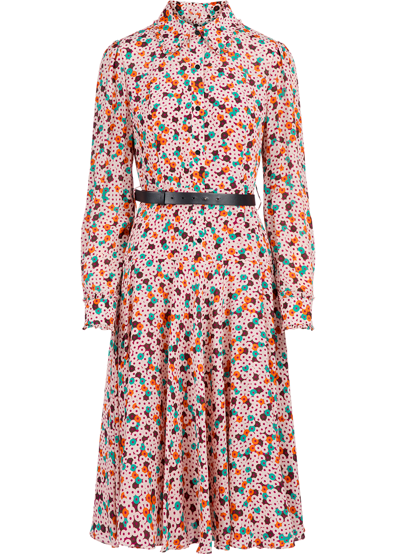 SALAZIA Pink Donut Print Silk Dresses