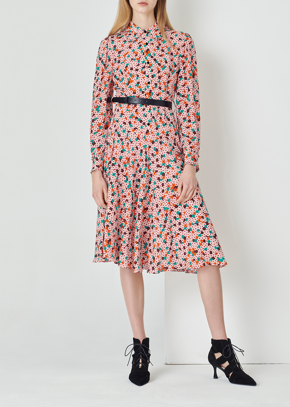SALAZIA Pink Donut Print Silk Dresses